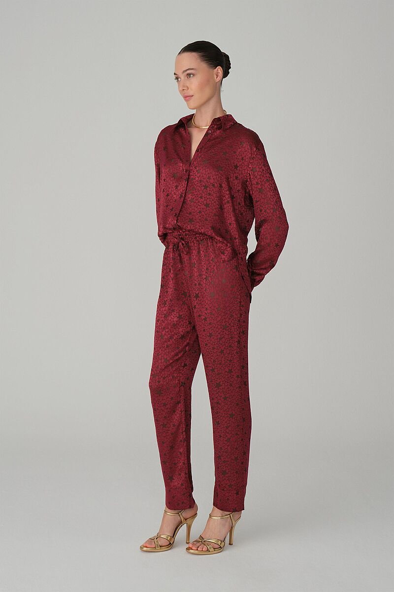 SPARKLE - Vegan İpek Saten Pijama Takımı - Bordo - Pierre Cardin