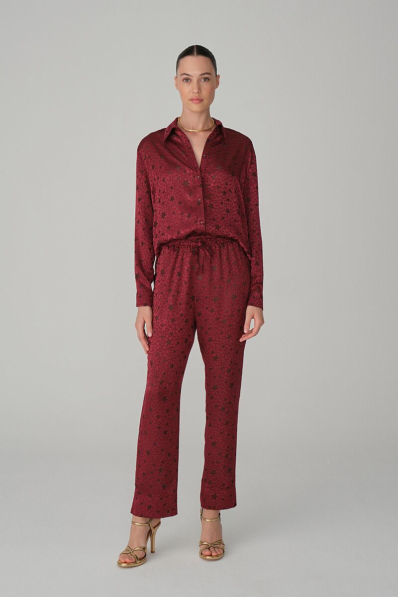 SPARKLE - Vegan İpek Saten Pijama Takımı - Bordo - Pierre Cardin (1)