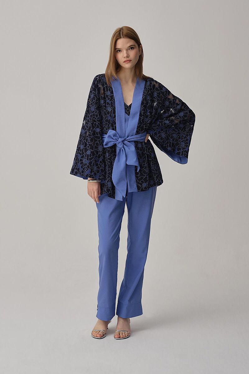 SOPHIE - Vegan İpek Kimonolu Kadın Pijama Takımı - Blue - Pierre Cardin