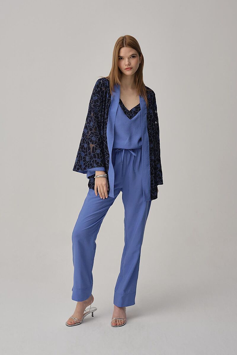 SOPHIE - Vegan İpek Kimonolu Kadın Pijama Takımı - Blue - Pierre Cardin (1)