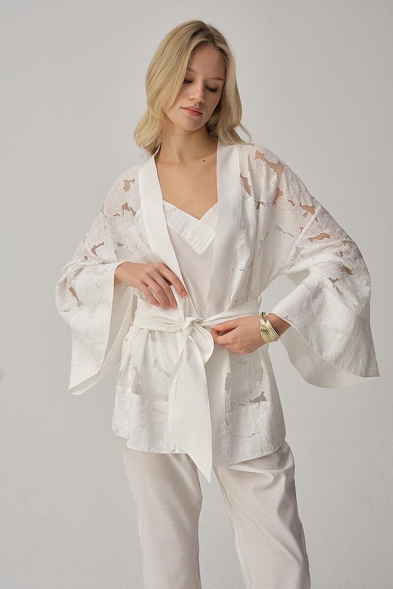 SOPHIE - Vegan İpek Kimonolu Kadın Pijama Takımı - Ivory - Pierre Cardin