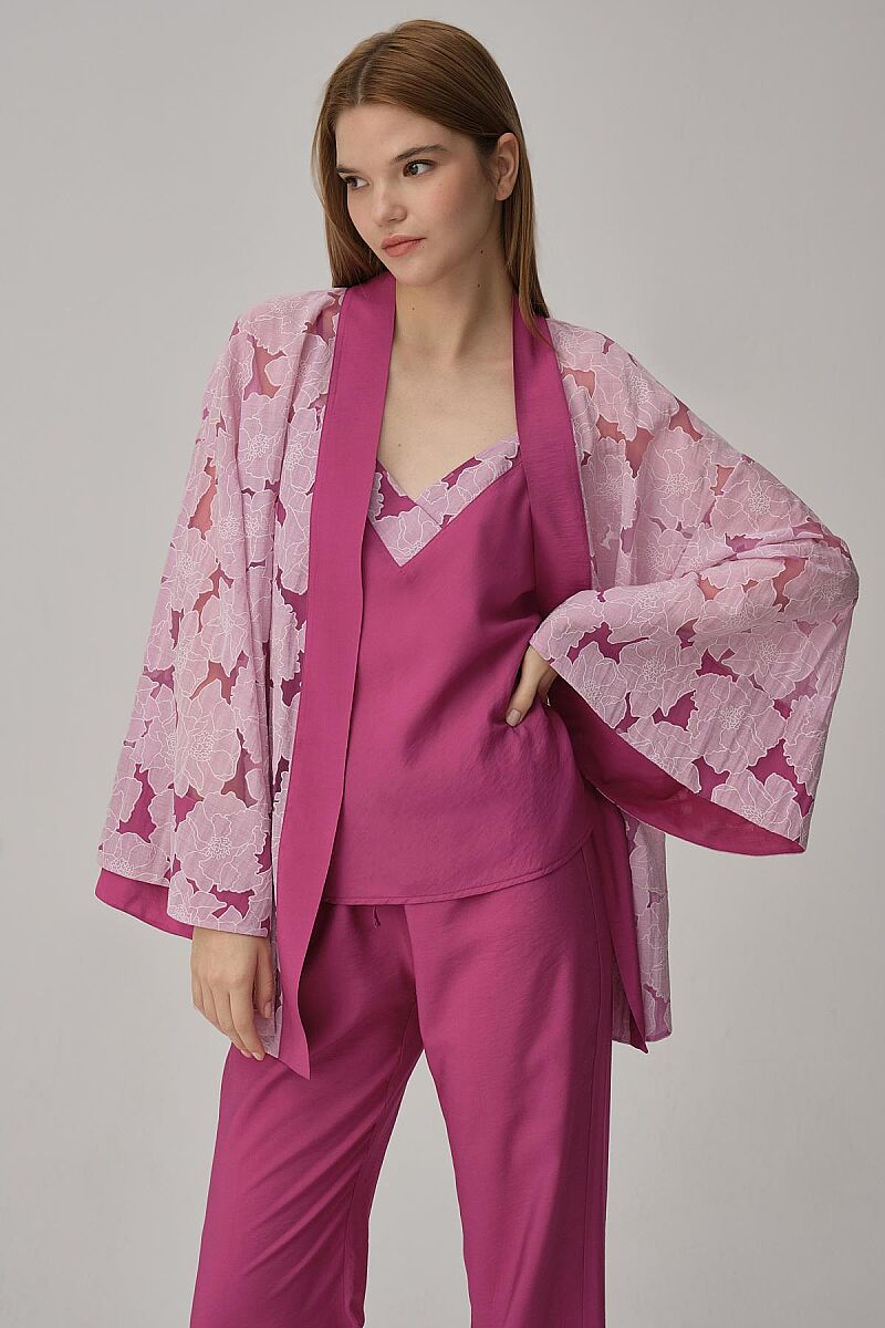 SOPHIE - Vegan İpek Kimonolu Kadın Pijama Takımı - Violet - Pierre Cardin