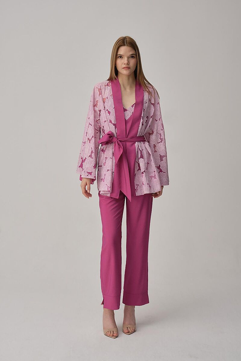 SOPHIE - Vegan İpek Kimonolu Kadın Pijama Takımı - Violet - Pierre Cardin (1)