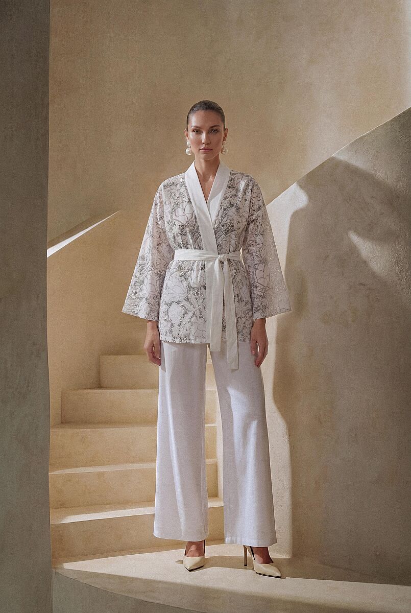 FIORE - Vegan İpek Kimonolu Kadın Pijama Takımı - Ivory - Pierre Cardin (1)