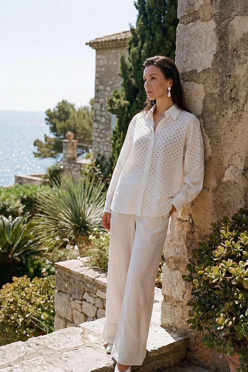 MAYRA - Viscose Vual Brode Detaylı Kadın Pijama Takım - Ivory - Pierre Cardin