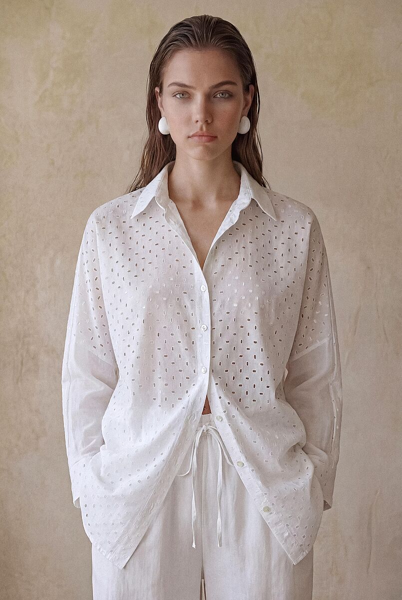 MAYRA - Viscose Vual Brode Detaylı Kadın Pijama Takım - Ivory - Pierre Cardin (1)