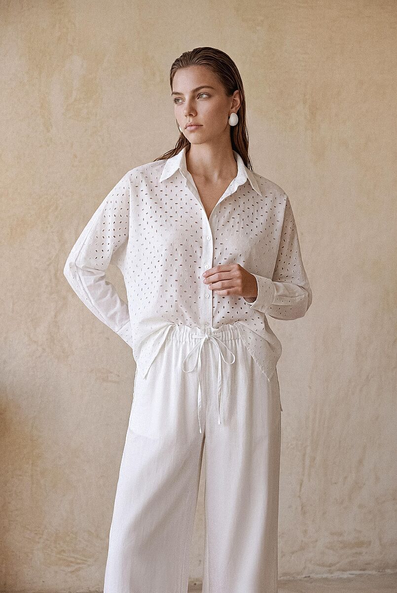 MAYRA - Viscose Vual Brode Detaylı Kadın Pijama Takım - Ivory - Pierre Cardin (1)