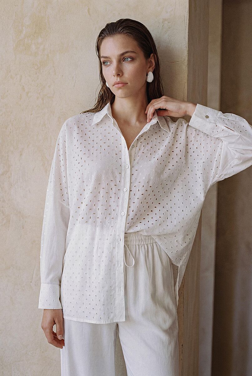 MAYRA - Viscose Vual Brode Detaylı Kadın Pijama Takım - Ivory - Pierre Cardin (1)