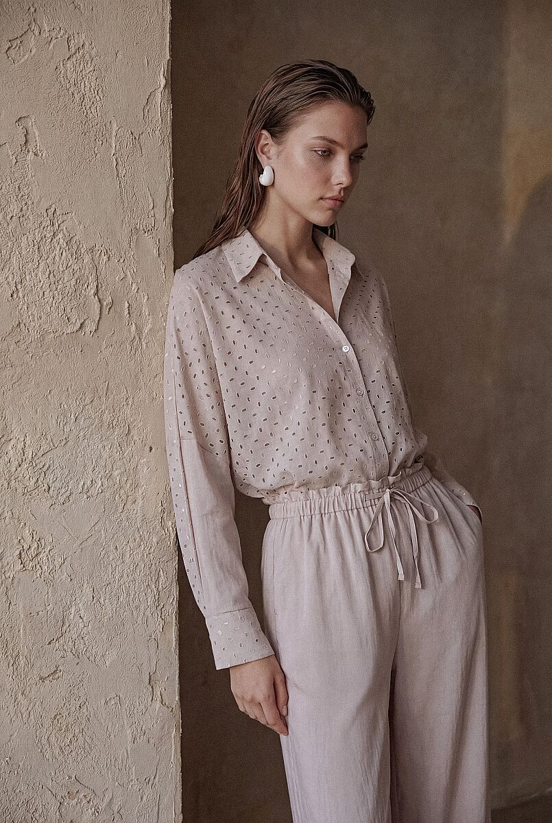 MAYRA - Viscose Vual Brode Detaylı Kadın Pijama Takım - Neutral - Pierre Cardin