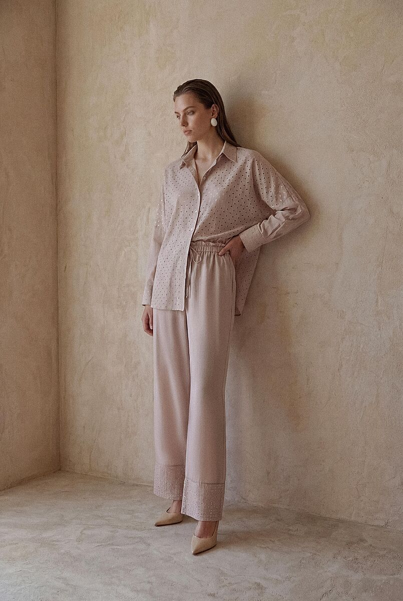 MAYRA - Viscose Vual Brode Detaylı Kadın Pijama Takım - Neutral - Pierre Cardin (1)