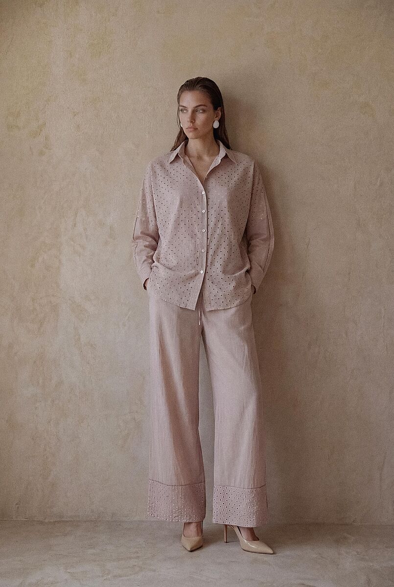 MAYRA - Viscose Vual Brode Detaylı Kadın Pijama Takım - Neutral - Pierre Cardin (1)