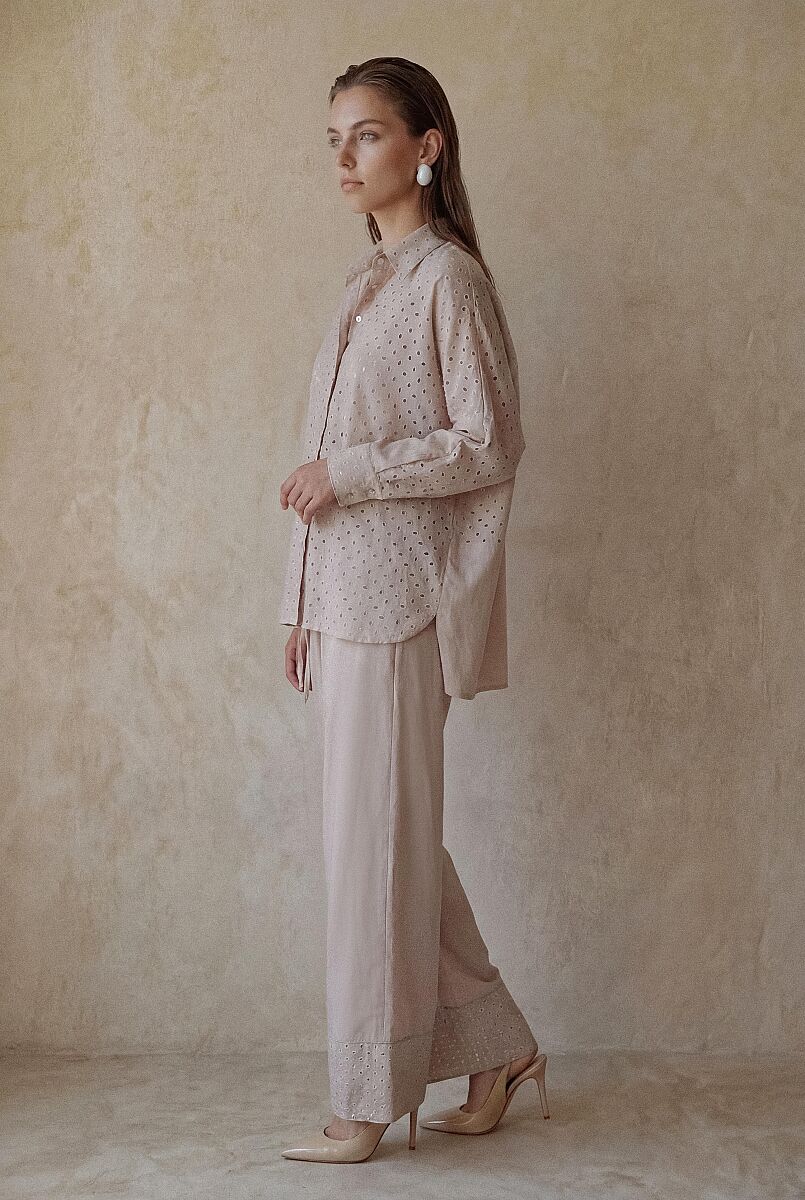 MAYRA - Viscose Vual Brode Detaylı Kadın Pijama Takım - Neutral - Pierre Cardin (1)