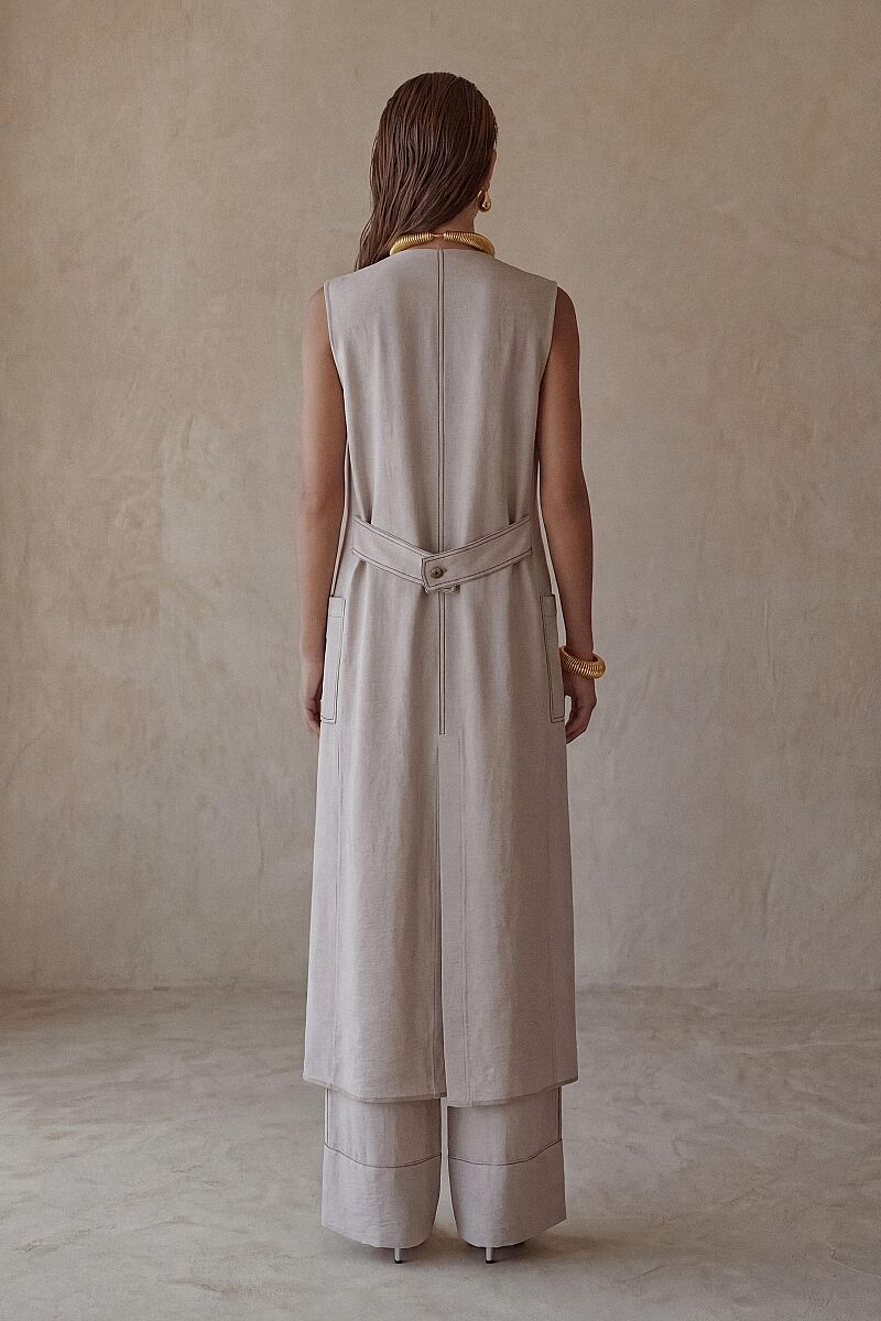 FLAVIA - Yelekli Keten Dokulu Kadın Pijama Takımı - Neutral - Pierre Cardin (1)